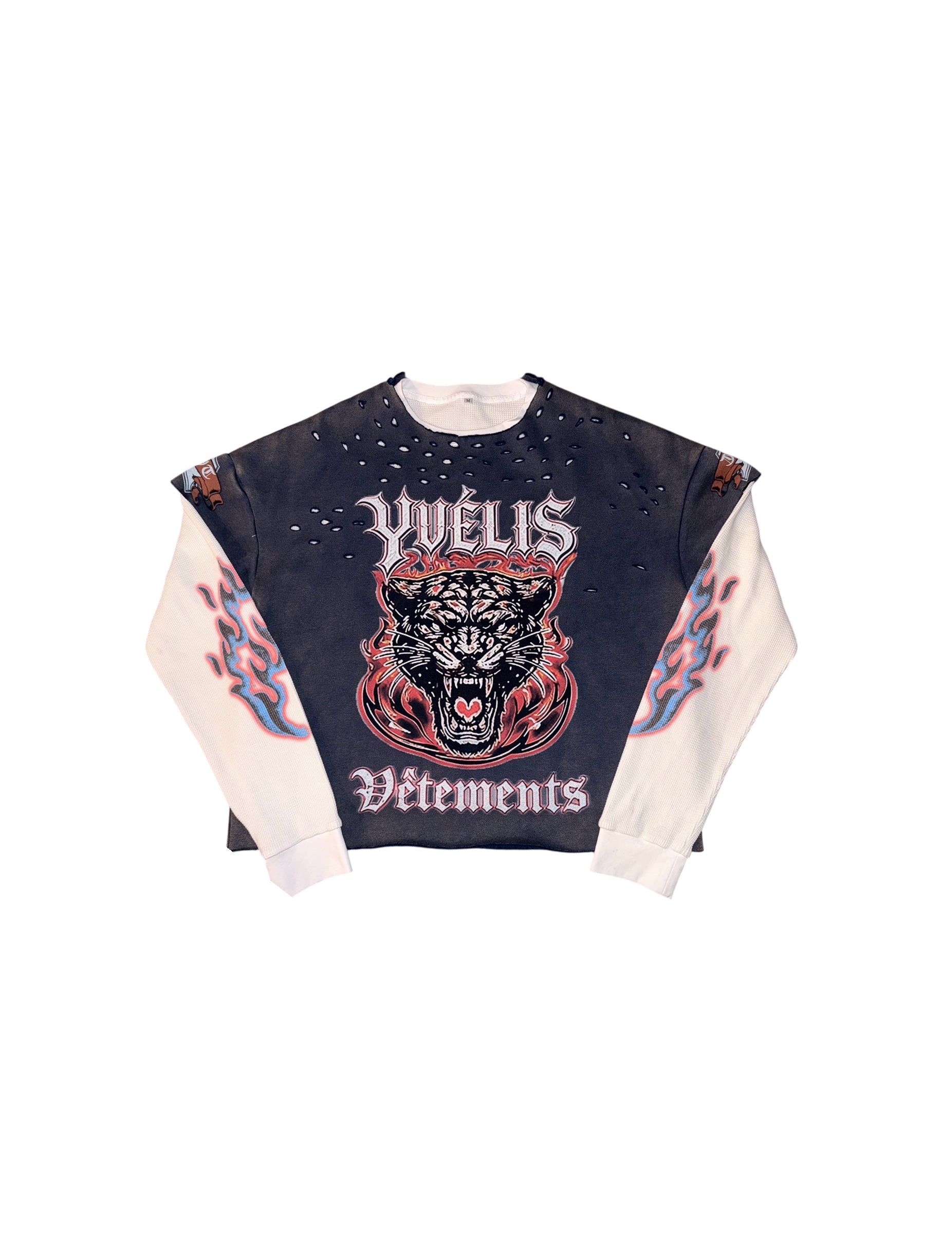 YV Panther distressed thermal sweater